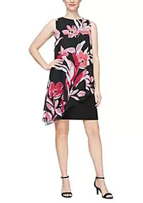 SLNY Short Sleeveless Printed Overlay Dress