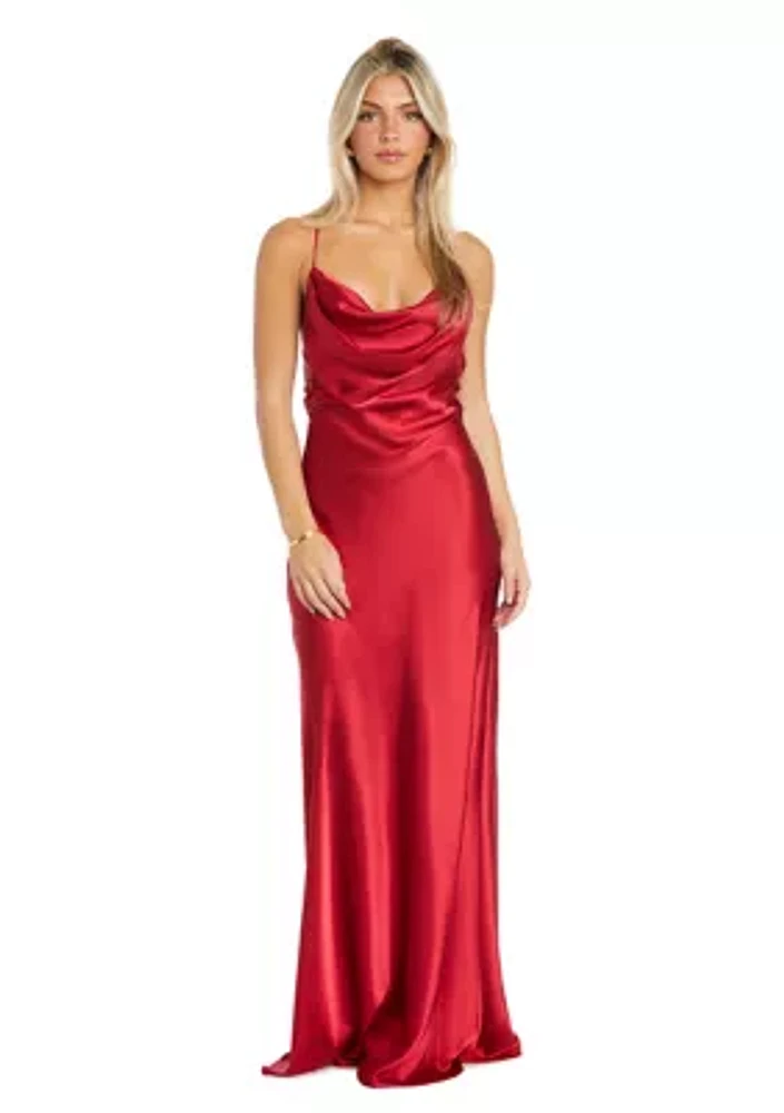 Long Spaghetti Strap Charmeuse W Draped Front And X Back