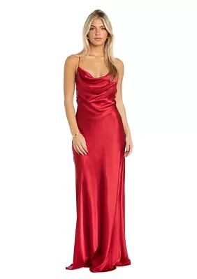 Long Spaghetti Strap Charmeuse W Draped Front And X Back