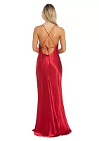 Long Spaghetti Strap Charmeuse W Draped Front And X Back