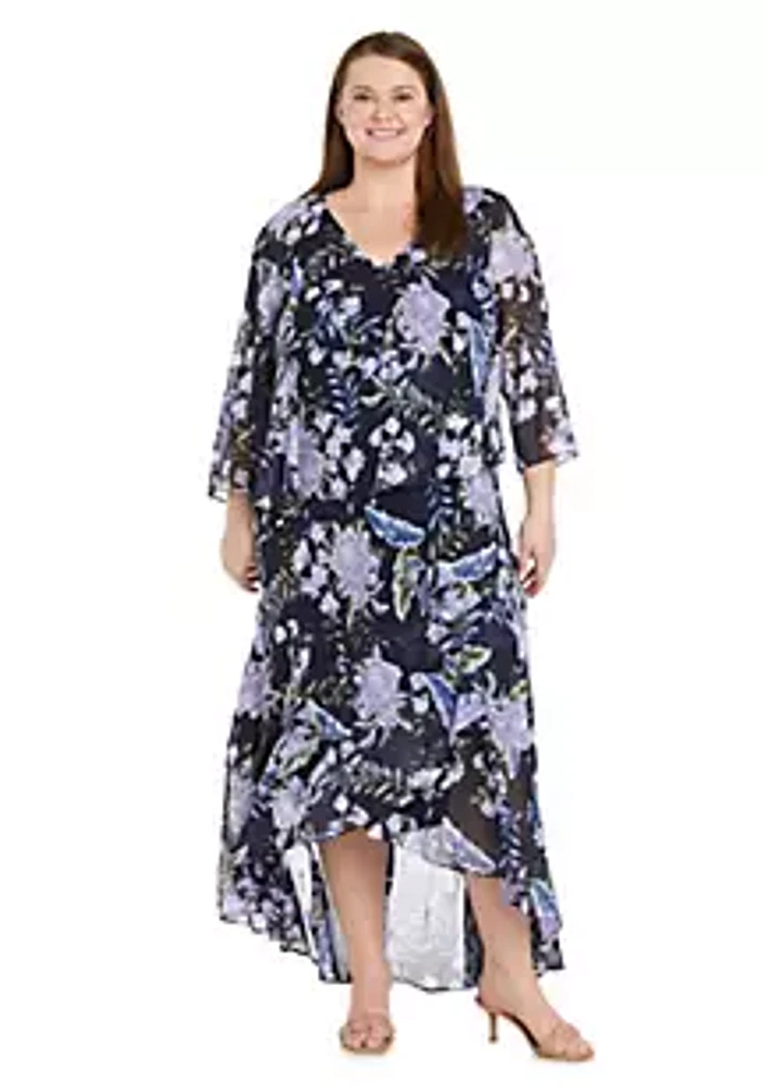 R & M Richards 2 Pc Print Chiffon With Foil Line Jacket Dress