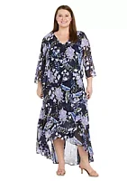 R & M Richards 2 Pc Print Chiffon With Foil Line Jacket Dress