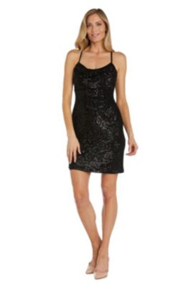 Short All Over Sequin Soft Draped Cowl W Spaghetti Strap X Back