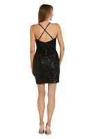 Short All Over Sequin Soft Draped Cowl W Spaghetti Strap X Back