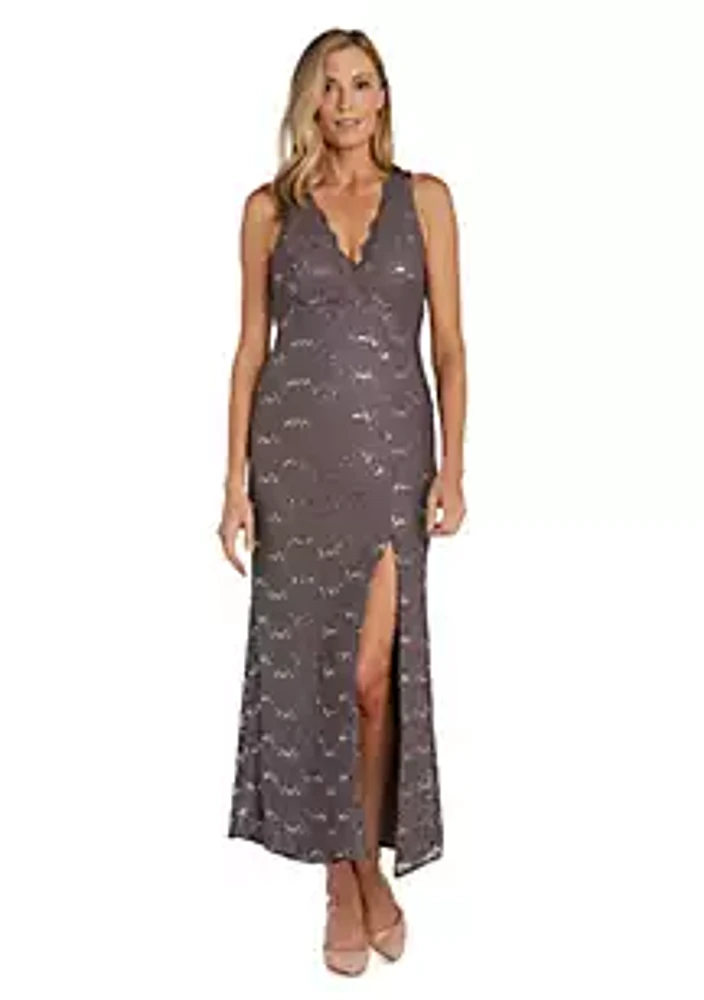 Nightway Long Glitter Lace W Scalloped V Front