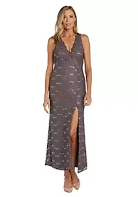 Nightway Long Glitter Lace W Scalloped V Front