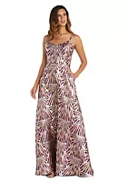 Nightway Long Full Skirt Metallic Jacquard Wu Front And Double Spaghetti Straps