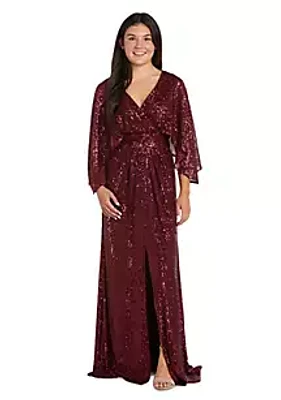 Nightway Long Mock Wrap V Front W Set In Waistband And Cape Back Detail