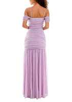 Women's Long Off The Shoulder Ruched Glitter Knit Mermaid Gown