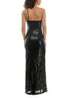 Women's Long One Shoulder Rosette Sequin Gown