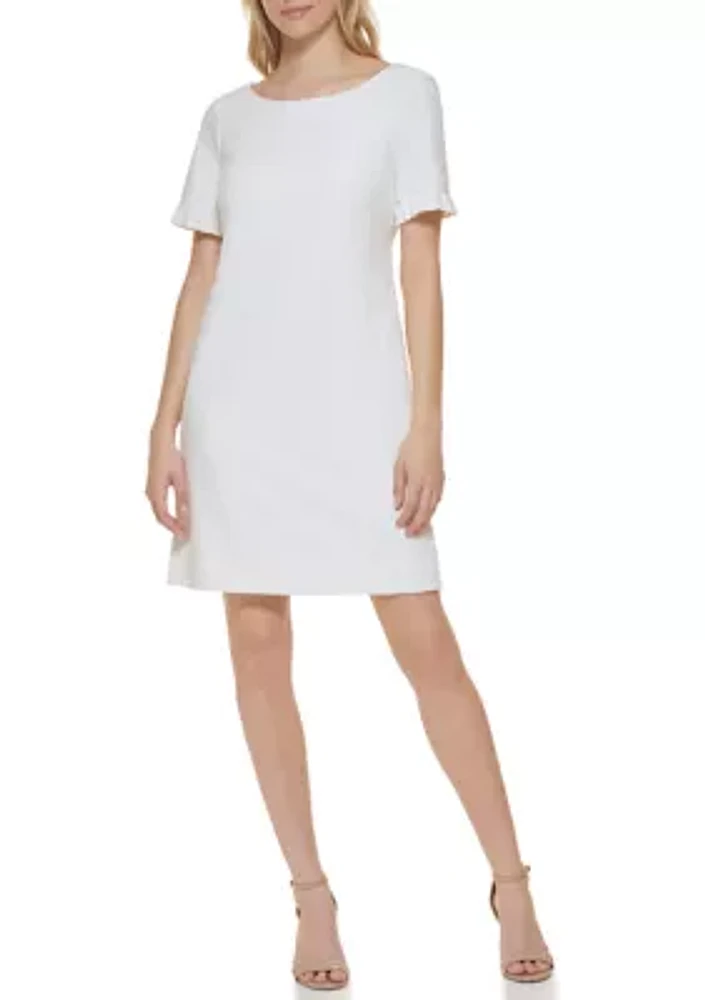 Women's Ruffle Sleeve Solid Scuba Crepe Shift Dress