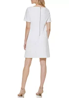 Women's Ruffle Sleeve Solid Scuba Crepe Shift Dress