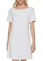 Women's Ruffle Sleeve Solid Scuba Crepe Shift Dress