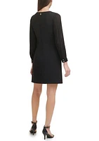 Women's Pleated Sleeve Structured Sheath Dress