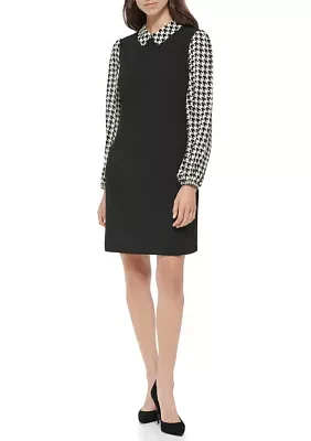 Women's Collared Houndstooth Sleeve Dress