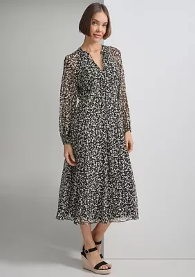 Women's Long Sleeve Floral Print Chiffon Dress