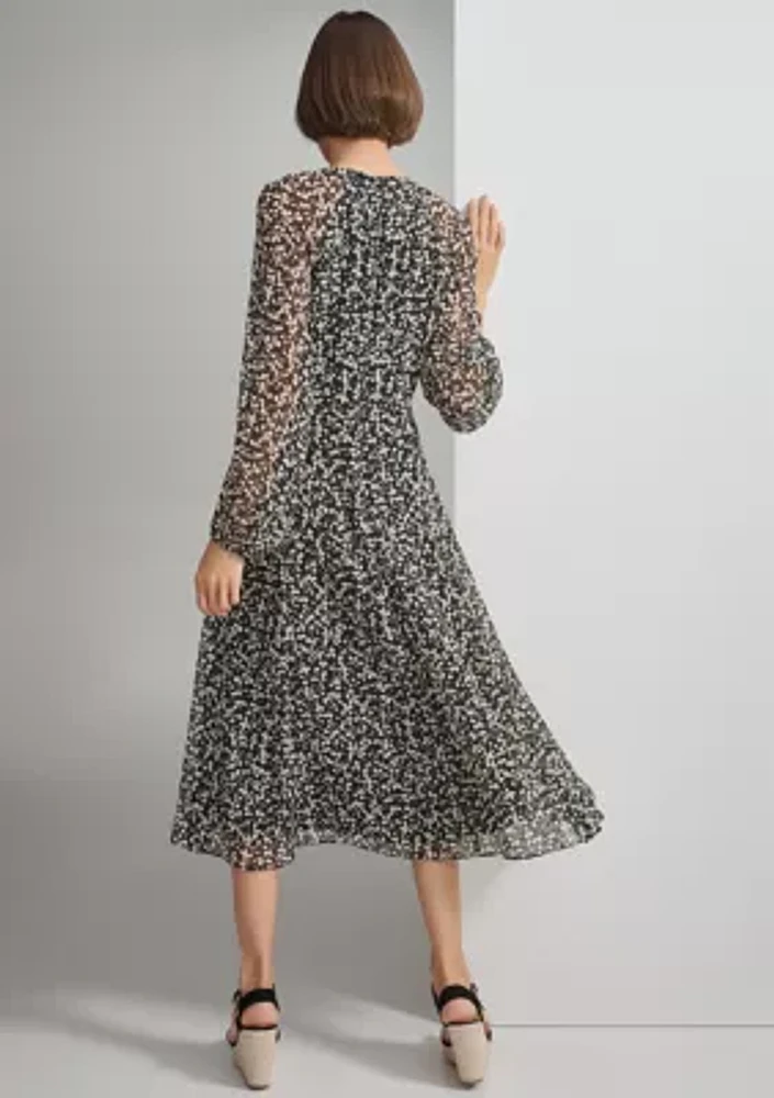 Women's Long Sleeve Floral Print Chiffon Dress