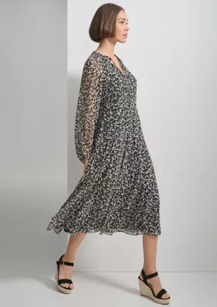 Women's Long Sleeve Floral Print Chiffon Dress