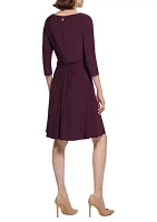 Women's 3/4 Sleeve Wrap Front Jersey Fit and Flare Dress