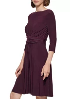 Women's 3/4 Sleeve Wrap Front Jersey Fit and Flare Dress