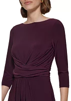 Women's 3/4 Sleeve Wrap Front Jersey Fit and Flare Dress