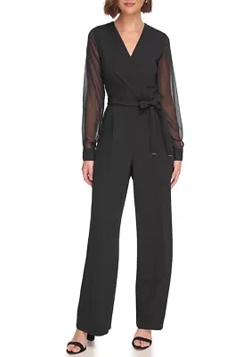 Long Sleeve Surplice Scuba Crepe Jumpsuit