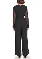 Long Sleeve Surplice Scuba Crepe Jumpsuit