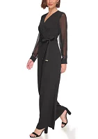 Long Sleeve Surplice Scuba Crepe Jumpsuit