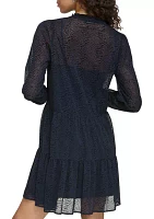 Women's Long Sleeve V-Neck Tiered Chiffon Shirtdress