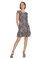 Women's Floral Shift Dress with Flutter Sleeves and Hem