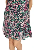 Women's Floral Shift Dress with Flutter Sleeves and Hem