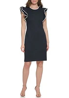 Women's Piped Flutter Sleeve Knit Sheath Dress