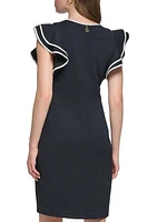 Women's Piped Flutter Sleeve Knit Sheath Dress