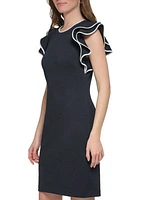 Women's Piped Flutter Sleeve Knit Sheath Dress