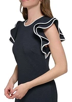 Women's Piped Flutter Sleeve Knit Sheath Dress