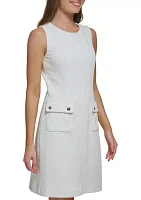 Women's Sleeveless Boat Neck Pocket Texture Sheath Dress