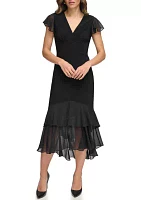 Women's Flutter Sleeve Solid A-Line Dress