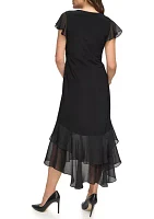 Women's Flutter Sleeve Solid A-Line Dress