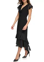 Women's Flutter Sleeve Solid A-Line Dress