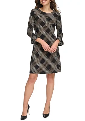 Women's Bell Sleeve Plaid Sheath Dress