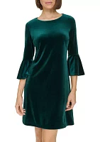 Women's Bell Sleeve Velvet Shift Dress