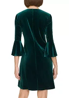 Women's Bell Sleeve Velvet Shift Dress