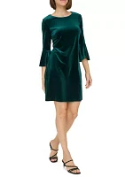 Women's Bell Sleeve Velvet Shift Dress