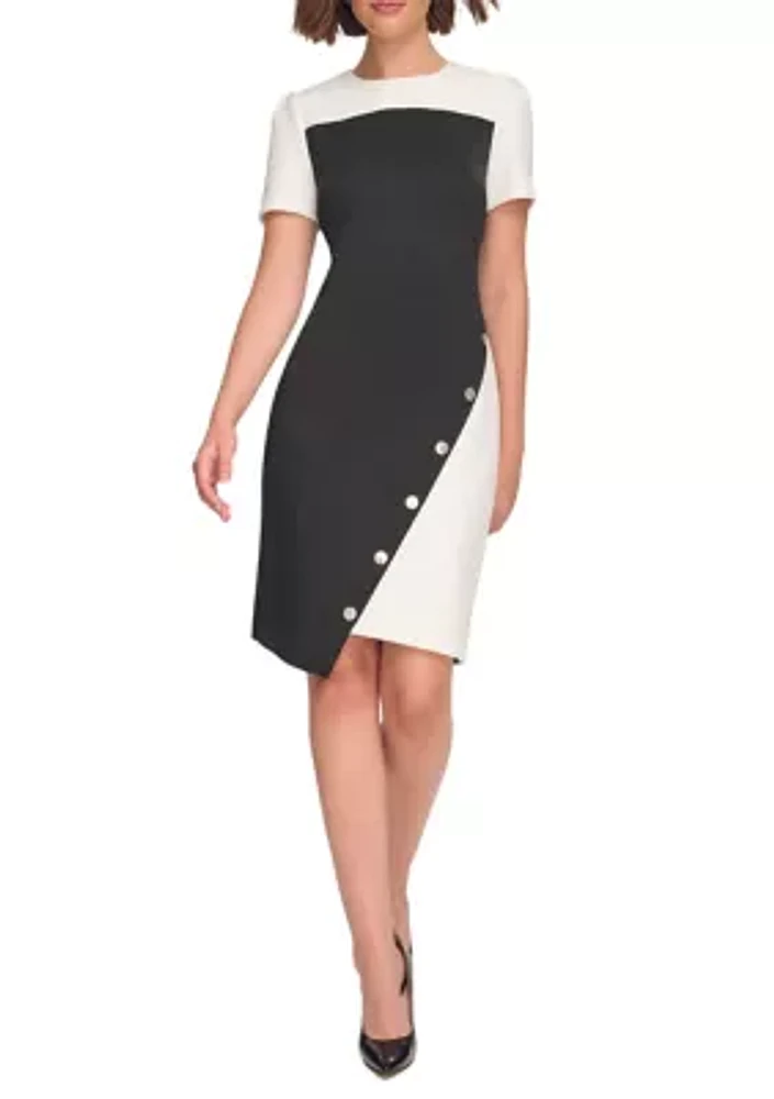 Women's Puff Sleeve Color Block Sheath Dress