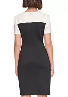 Women's Puff Sleeve Color Block Sheath Dress