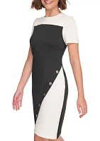 Women's Puff Sleeve Color Block Sheath Dress