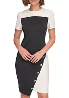 Women's Puff Sleeve Color Block Sheath Dress