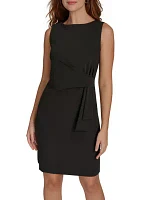 Women's Sleeveless Bateau Neck Side Drape Sheath Dress