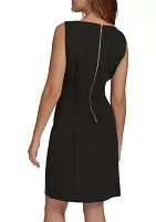 Women's Sleeveless Bateau Neck Side Drape Sheath Dress