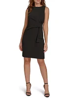 Women's Sleeveless Bateau Neck Side Drape Sheath Dress